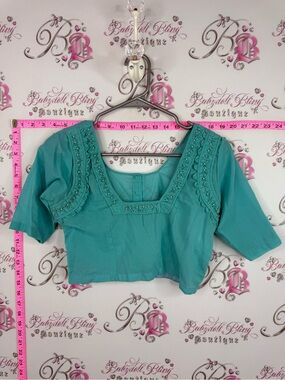 Pearl crop top Embellished Teal Women’s Crop Top